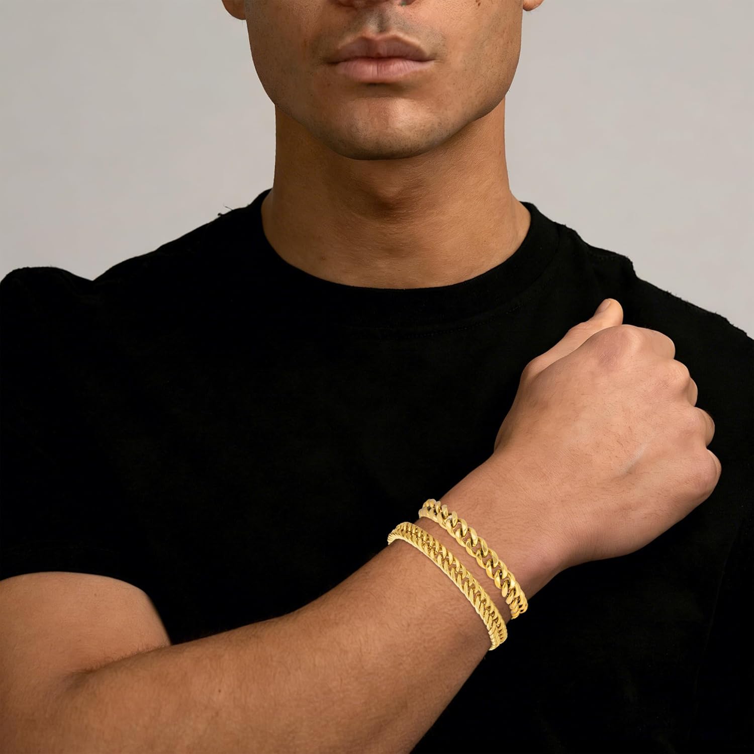 XIANNVXI Stainless Steel Bracelets for Men 2PCS Cuban Link Bracelet Stainless Steel Mens Silver/Gold/Black Bracelet Set 7.5/8.3/9 Inches Gifts for Mens Metal Bracelets - Image 4