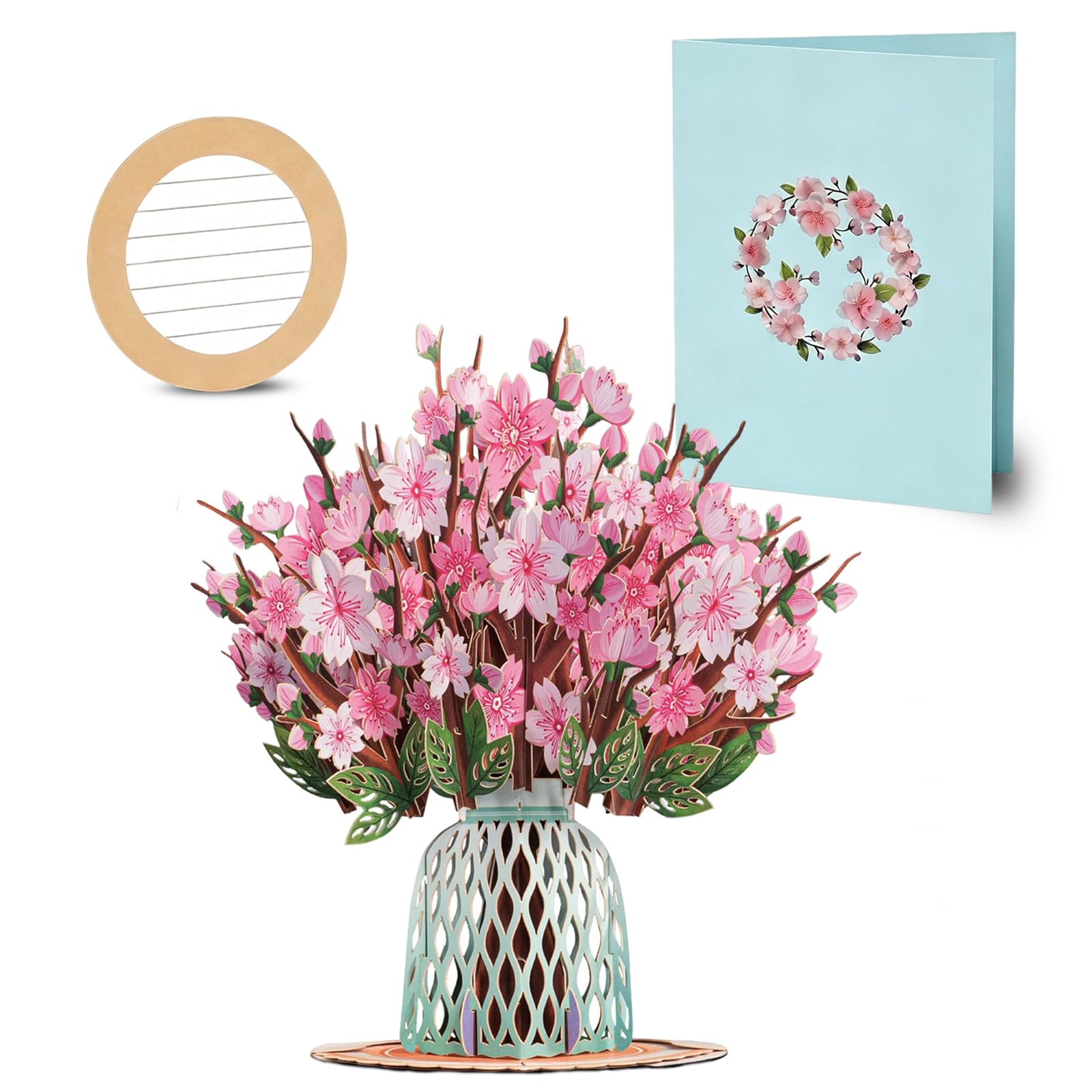hosck Cherry Blossom Pop Up Flower Bouquet Card, Pop Up Greeting Cards Birthday Cards for Women, Mom, Friends, Thank You Cards, Graduation Gifts Card for Her, Mothers Day Gifts for Mom