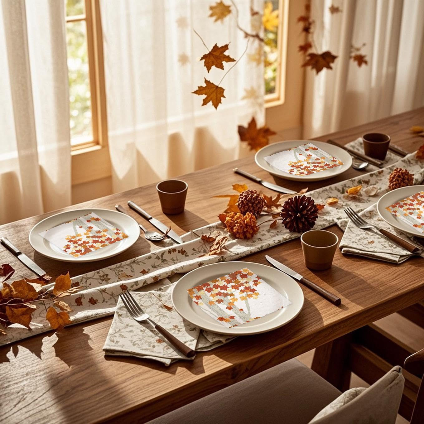WRAPAHOLIC 50Pcs Fall Paper Napkins - 3-Ply Autumn Tree Disposable Luncheon Napkins for Autumn, Thanksgiving Party Supplies Tableware - 6.5 x 6.5 In image 5