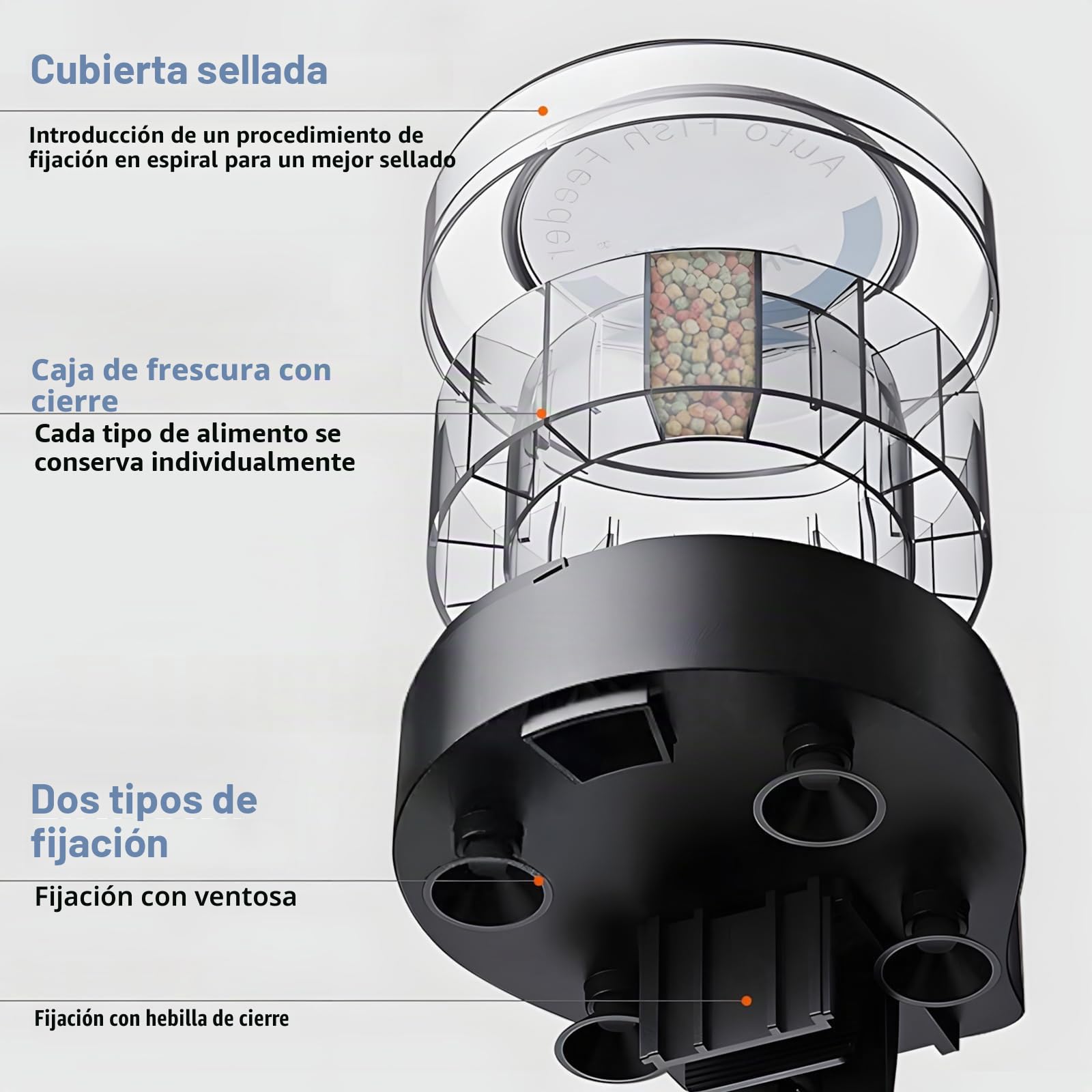 Comedero automático para acuario, comedero automático para peces, con temporizador, alimentador de peces ajustable para pellets y gránulos, funciona con pilas