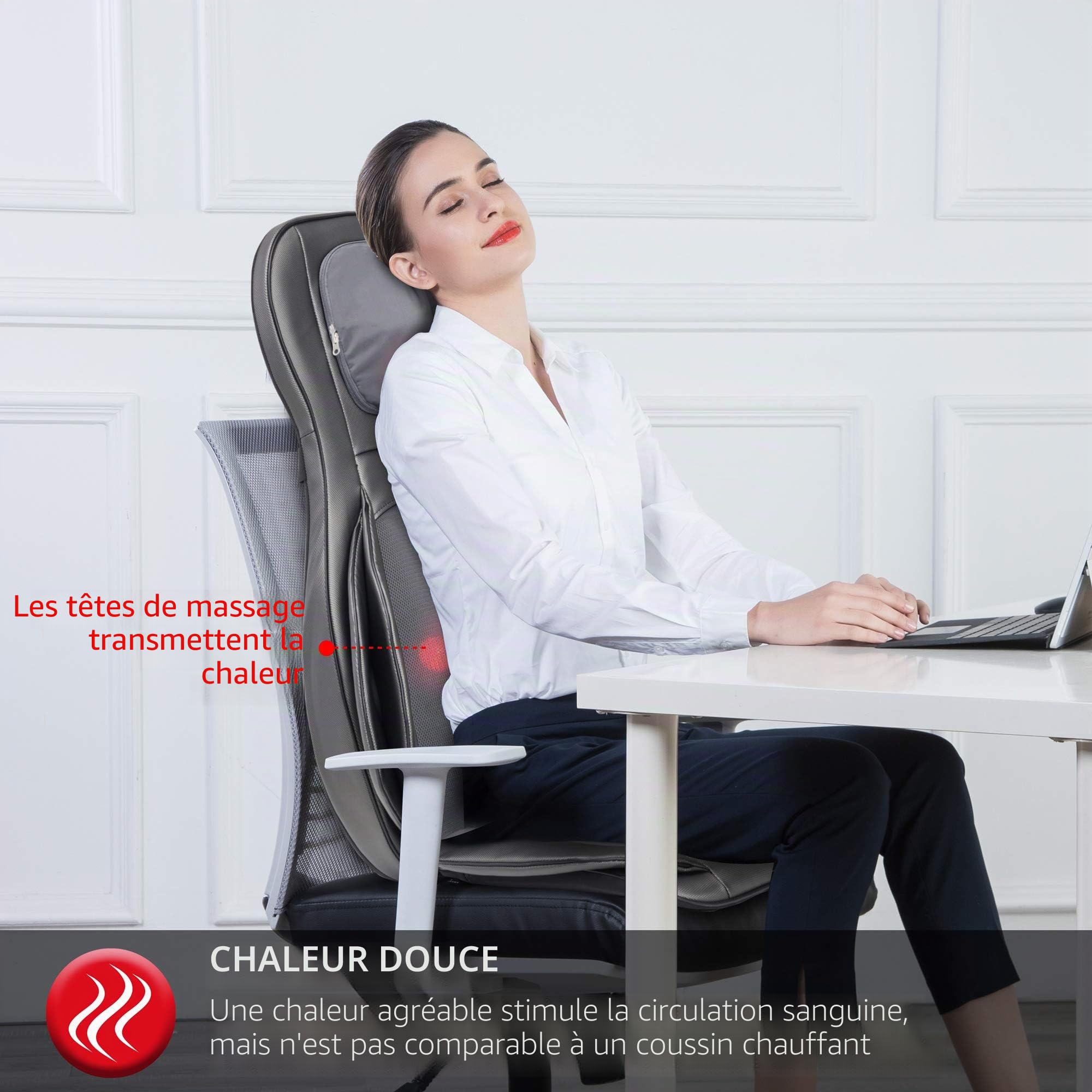 COMFIER Siège Massant Shiatsu avec Compression et Roulement - Masseur de Dos avec Chaleur, Chaise Massage de pétrissage pour Dos, Cou et Épaules
