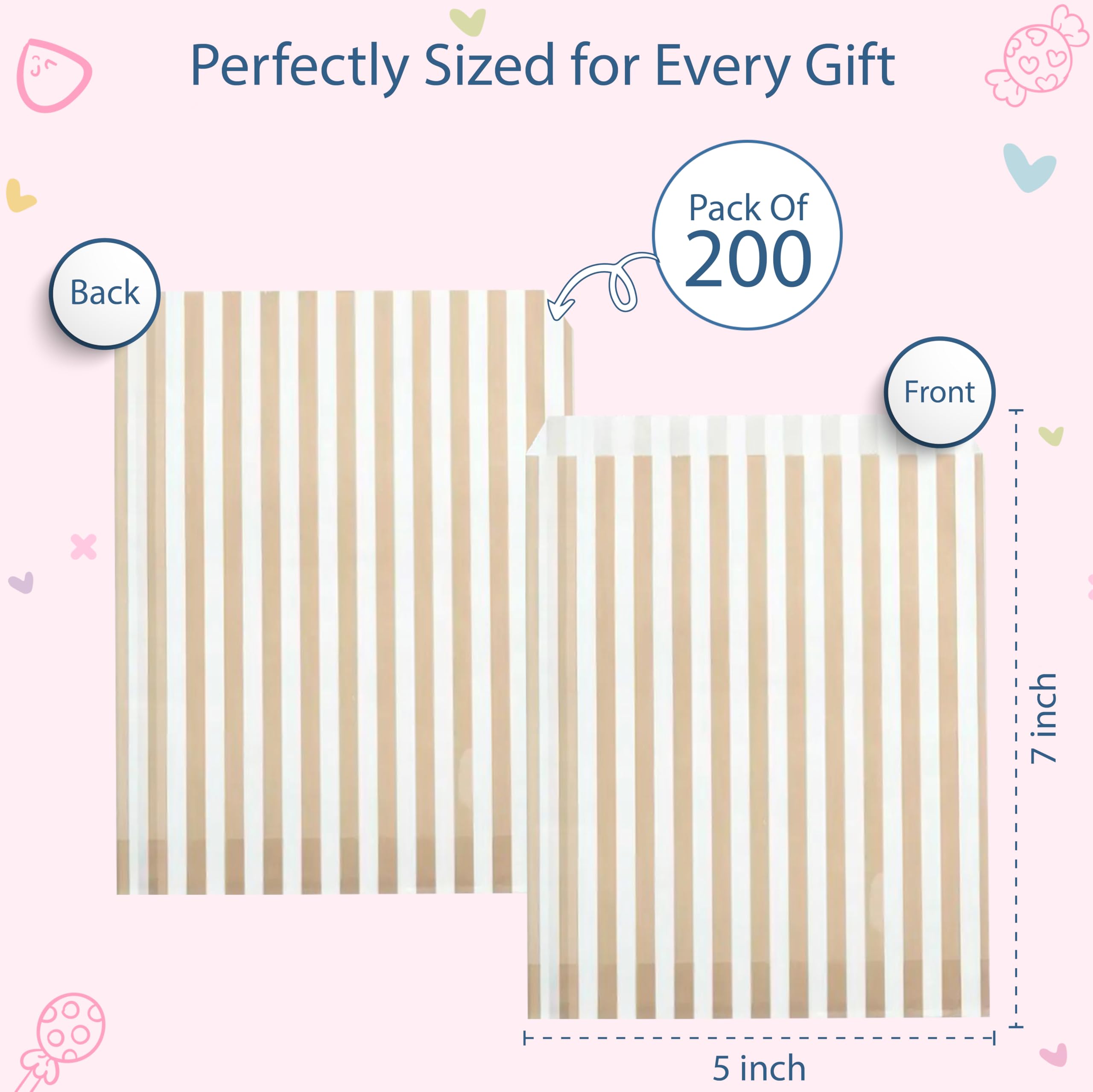 Bag It Plastics Candy Stripe Paper Sweet Bags, Gold, 1 count (Pack of 200) - Image 2