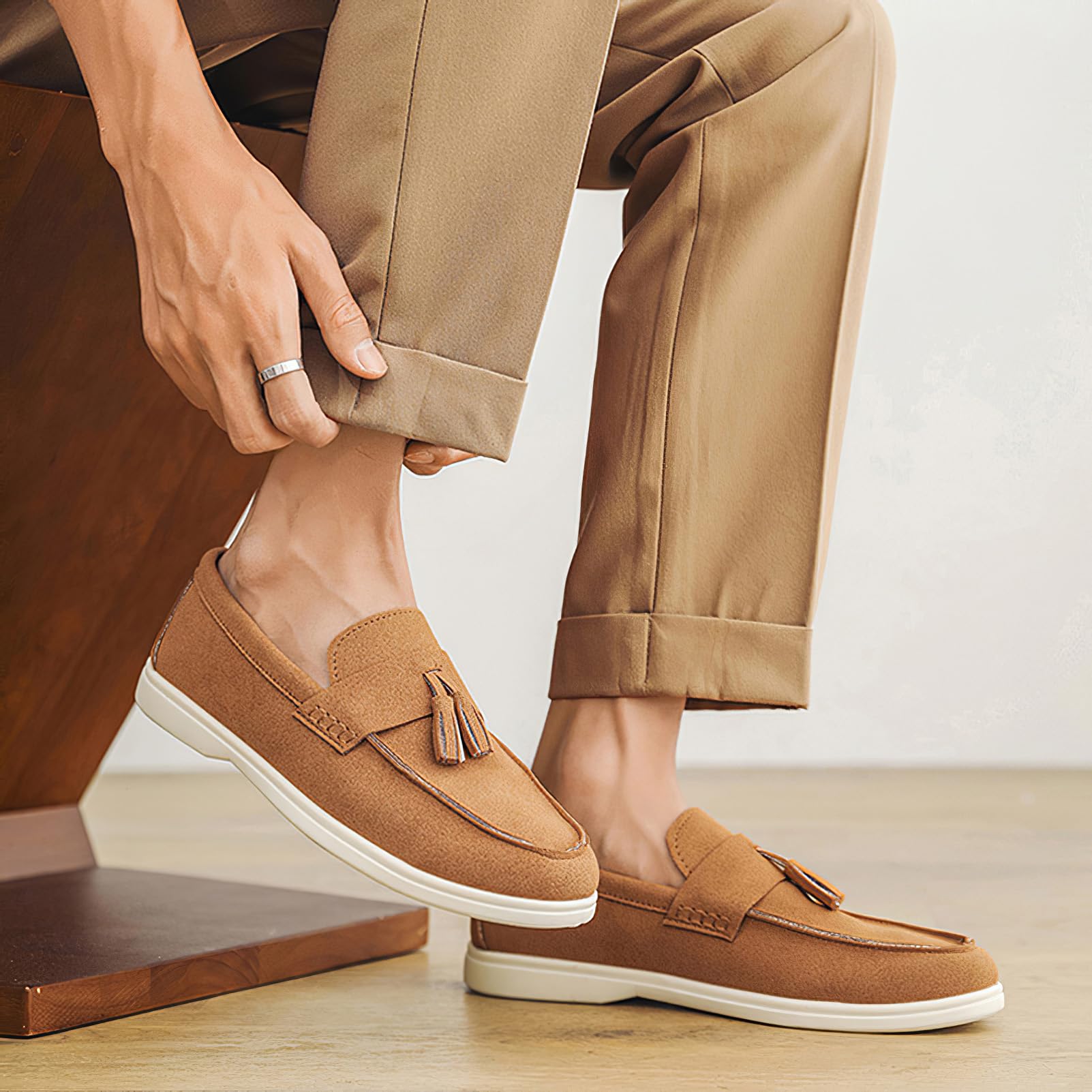 rismart Mocasines Hombre sin Cordones Ante Zapato Informales Loafers Planos