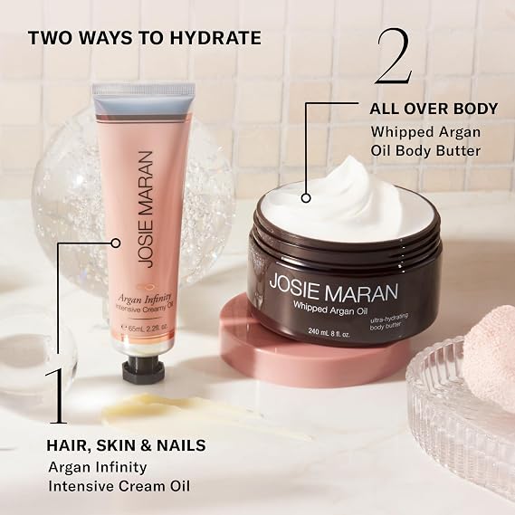 Josie Maran Whipped Body Butter - Skin Firming Body Cream with Argan Oil, Whipped Shea Butter, Avocado Oil & Essential Fatty Acids - Radiance-Boosting Skincare - Dream Cream (20 Fl oz)