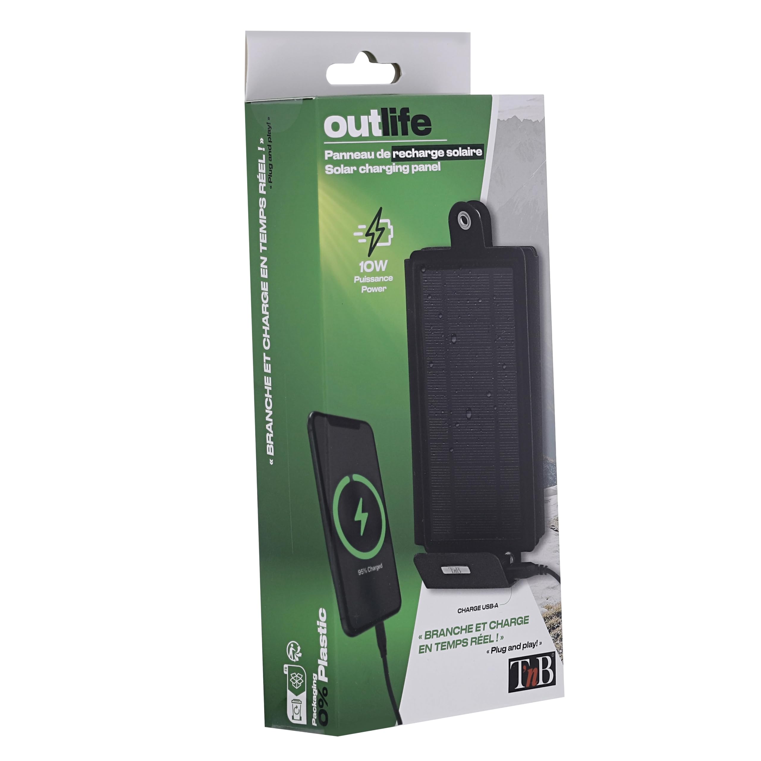 T'nB - Panneau de Recharge Solaire Pliable 15W OUTLIFE - Noir