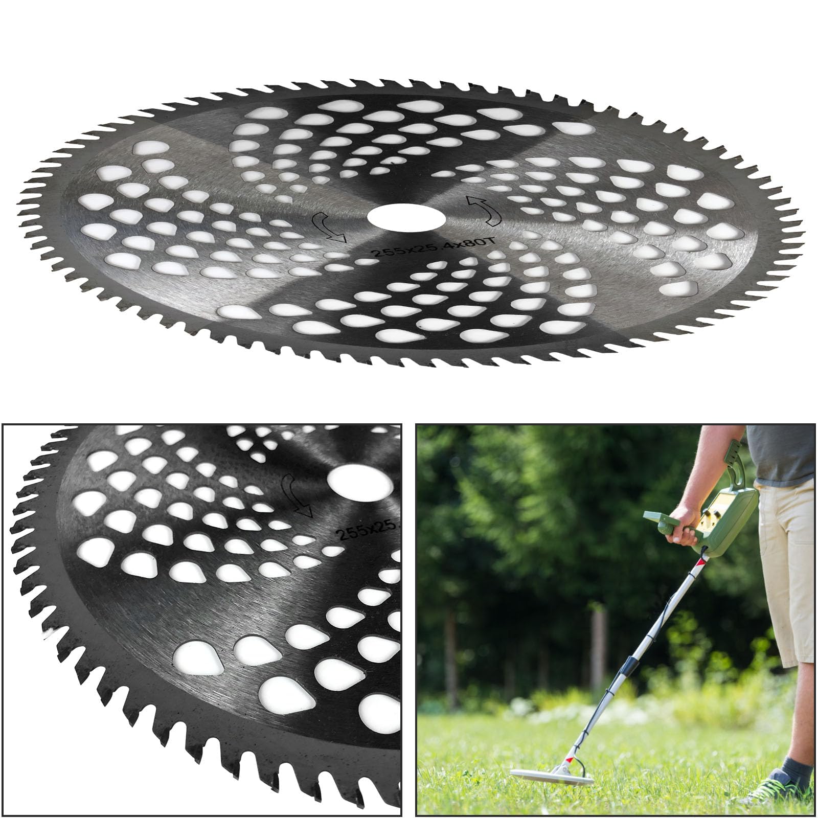 Confezione da 2 lame bianche da 25,4 cm per motosega 80 denti, per taglierina, taglierina, mangia-erbacce, tosaerba (confezione da 2 diversi adattatori inclusi)