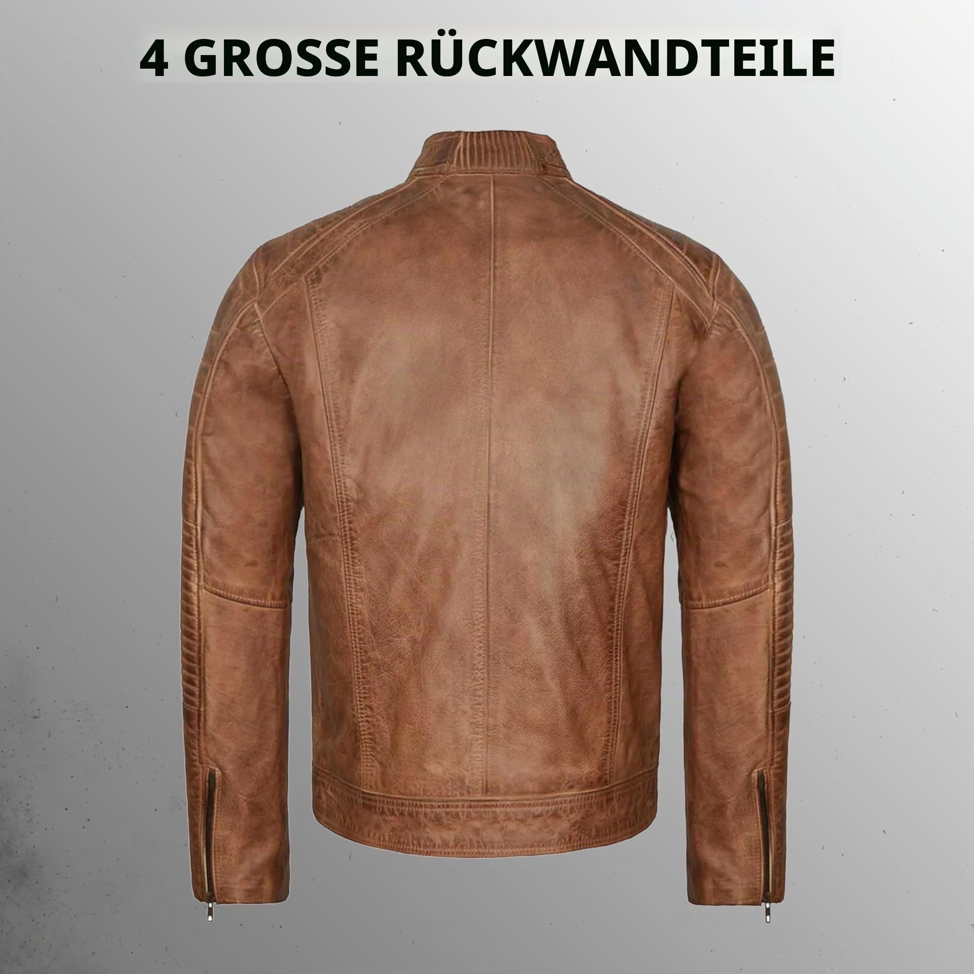 Leatherick Herren-Bikerjacke aus echtem Leder im Distressed-Look, Hellbraun, Distress Brown