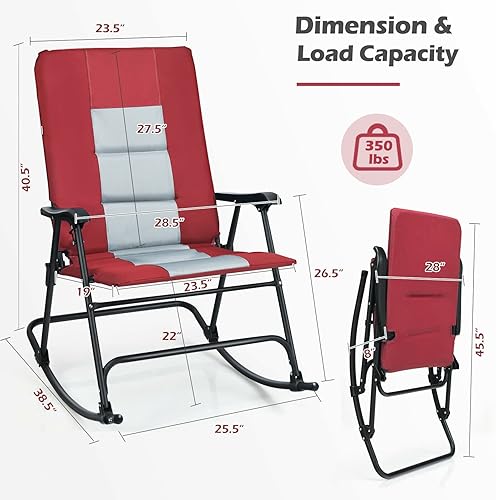 Vista 2 de Giantex Mecedora de camping plegable de gran tamaño con reposabrazos acolchado y asiento, silla de césped plegable, capacidad de peso de 350 libras