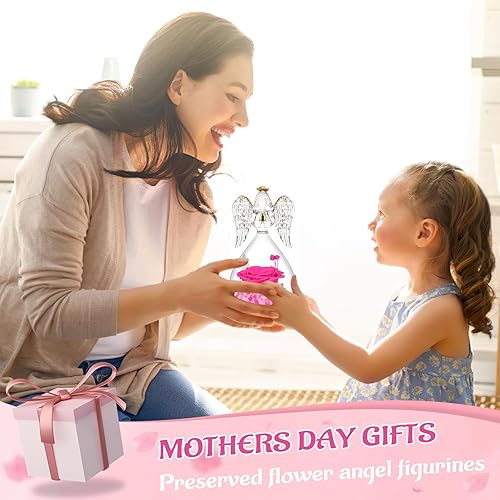 Miniatura 7 de Miofula Regalos de cumpleaños de rosas de ángel para mujer, rosa preservada en cristal, figuras de ángel para mamá, abuela, esposa, rosas reales