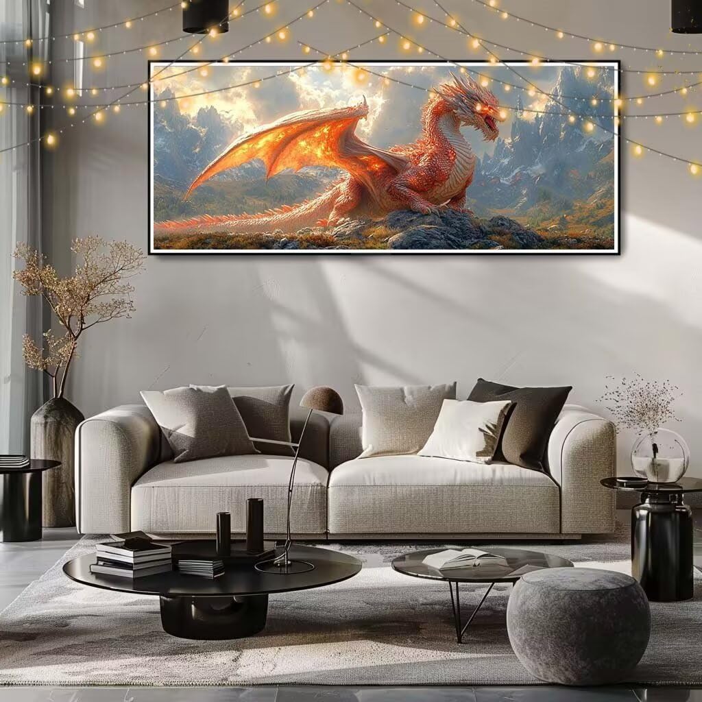 Malarstwo diamentowe 5D dla dzieci, mały, czerwony smok, krajobraz, obraz diamentowy 60 x 150 cm, tworzenie mozaiki według liczb, zestaw do malowania krzyżykowego, dla dorosłych, do dekoracji domu 8E