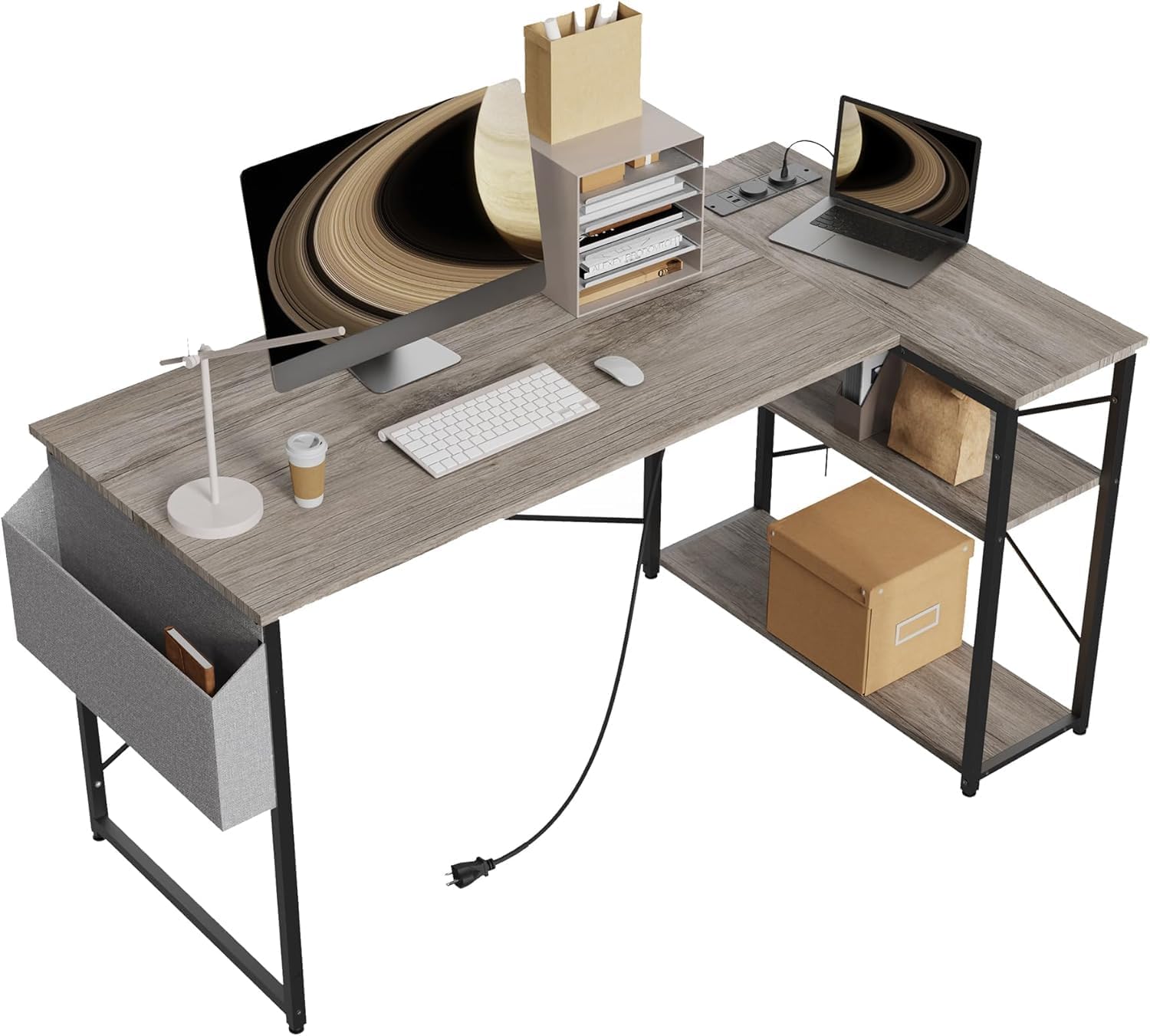 TIQLAB L-shaped desk with outlets, 40 inch small corner desk