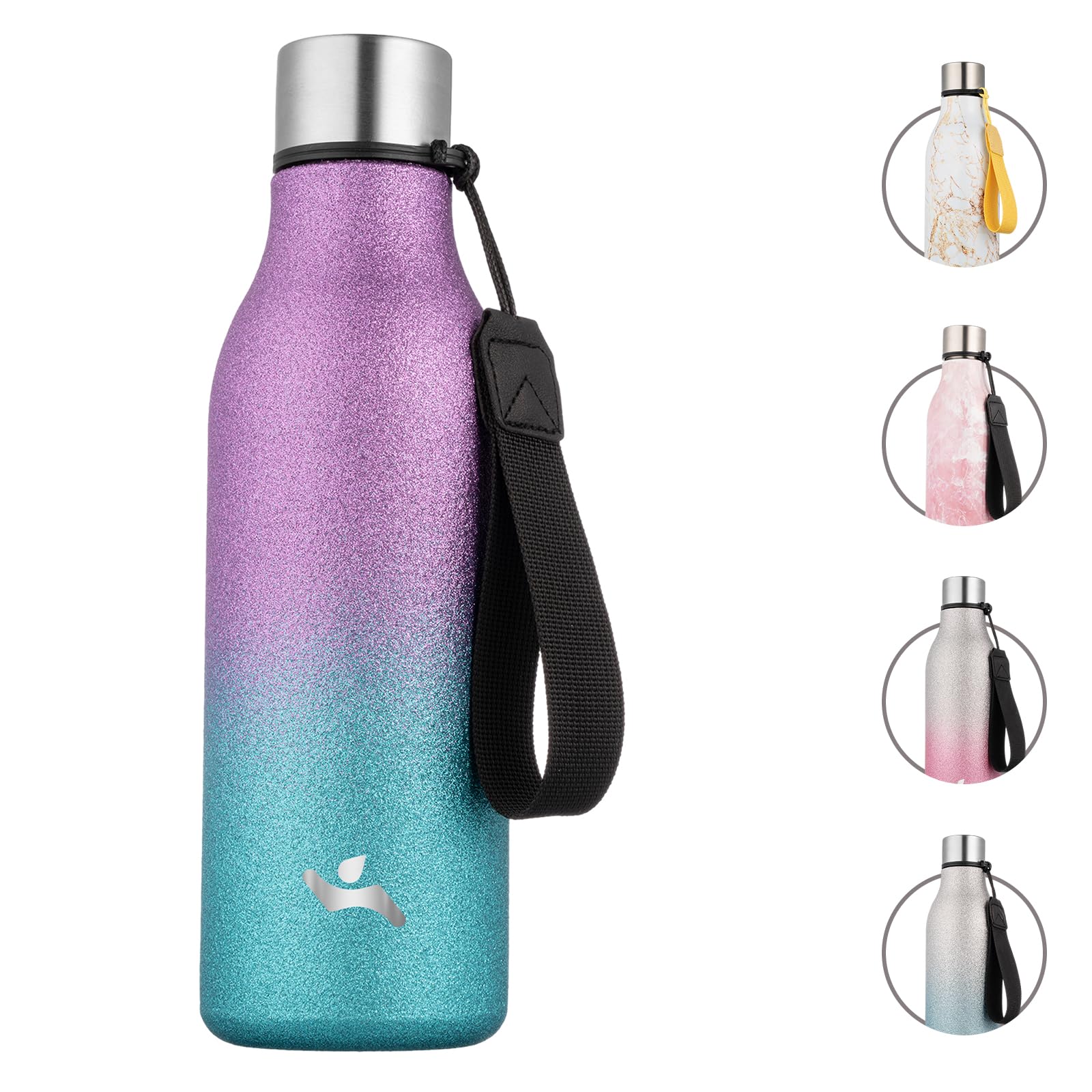 Konokyo 18 oz Insulated Stainless Steel Metal Water Bottle with Strap | BPA-free, leak-proof, dishwasher-safe reusable bottle with strap for gym, school, hiking, outdoor travel &amp; hydration