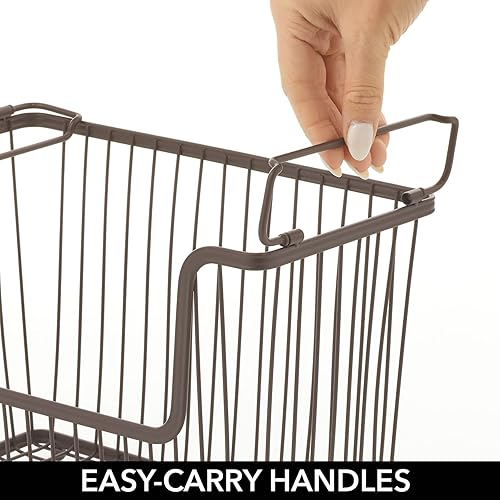 Miniatura 5 de mDesign Cesta organizadora multiusos con asas ajustables, solución de almacenamiento apilable para baño y cocina, juego de 3, color plateado mate