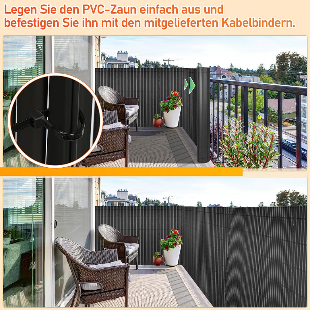 Daromigo Mata maskująca z PCW, 90 x 300 cm, ogrodzenie z listwą wykończeniową, ochrona przed wiatrem, na balkon, odporna na warunki atmosferyczne, do ogrodzenia, ogrodu, na taras, antracytowa