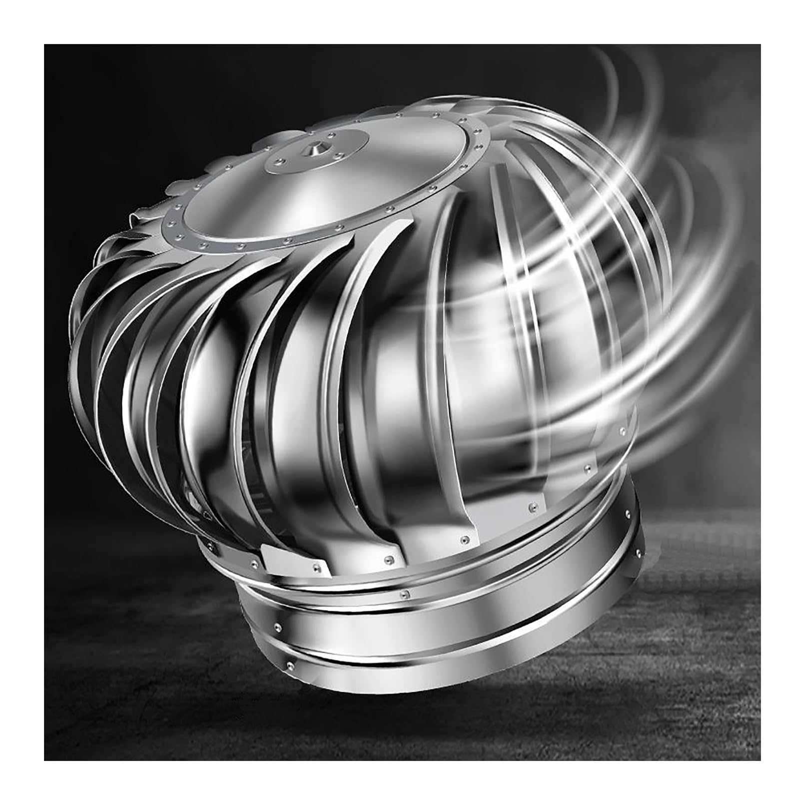 EJGMCNSGB 304 Stainless Steel Wind Rotating Vent Cap for Attic Air Ventilation Chimney Cowl with Exhaust Heat Dissipation Round Roof Ventilating Fan for Houses Factories and Farms (600mm/23.6in)