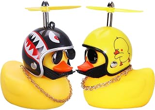 wonuu Rubber Duck Toy Car Ornaments Yellow Duck Car Dashboard Decorations with Propeller Helmet
