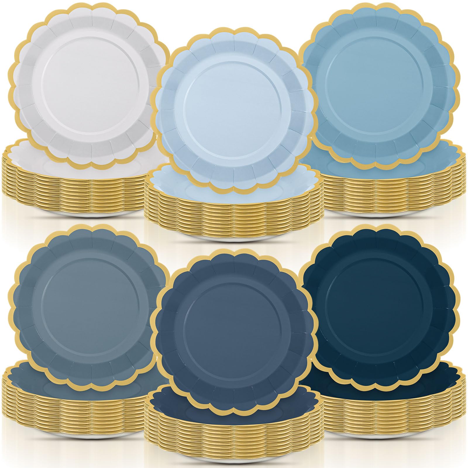 96 Pcs Dusty Blue Paper Plates 9 Inch Scalloped