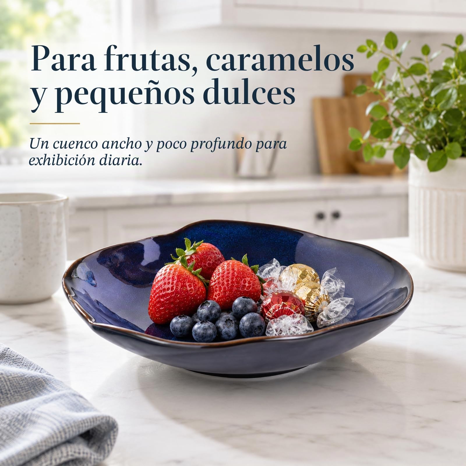 Cuenco decorativo de cerámica azul, plato pequeño de 10.4 pulgadas, frutero, plato de caramelos, cuenco para llaves para mesa de entrada, plato de joyería y anillo, plato de porcelana para cocina