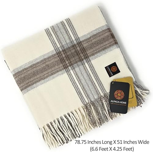 Vista 17 de Manta de alpaca a cuadros escoceses 100% lana de alpaca bebé en tonos naturales 6.6 pies de largo x 4.25 pies de ancho hipoalergénica, suave