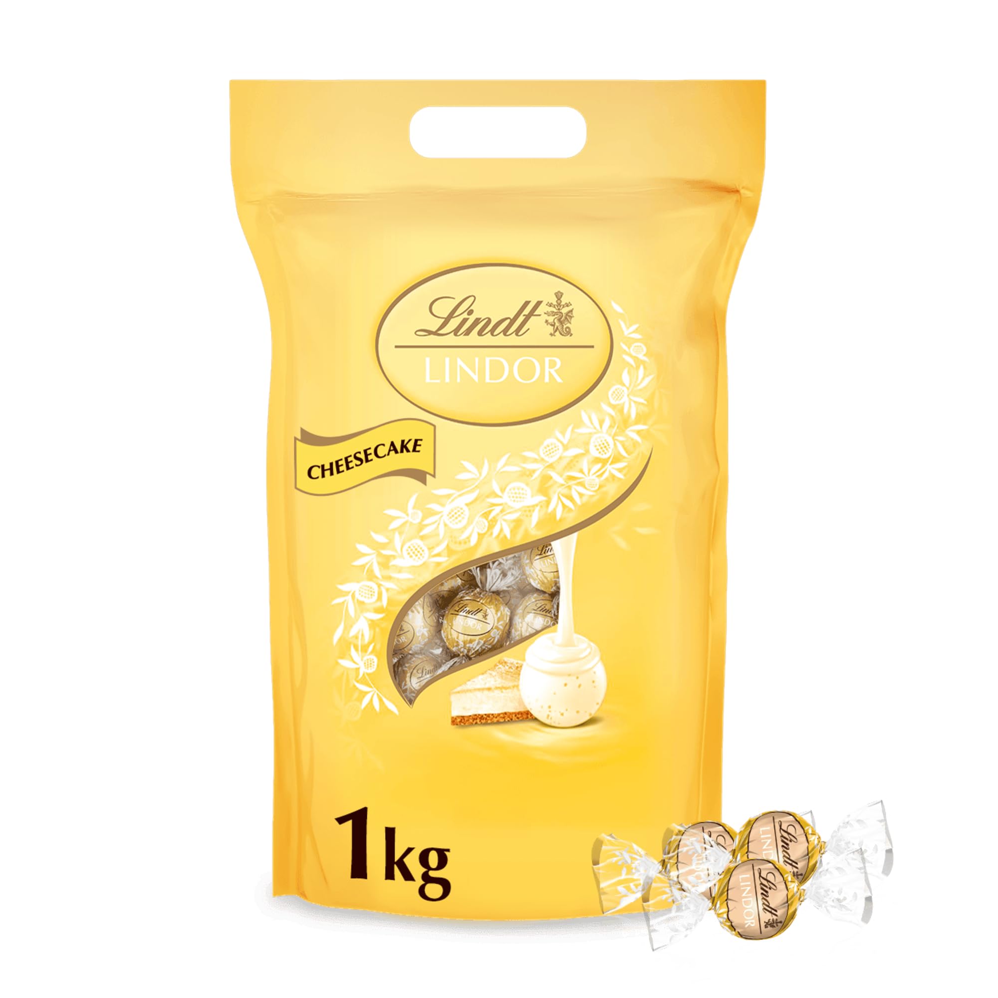 Lindt Schokolade | LINDOR Beutel Cheesecake | 1kg | 80 Kugeln in weißer Vollmilch-Schokolade mit zartschmelzender Cheesecake-Füllung | Schokoladen-Geschenk zum Teilen