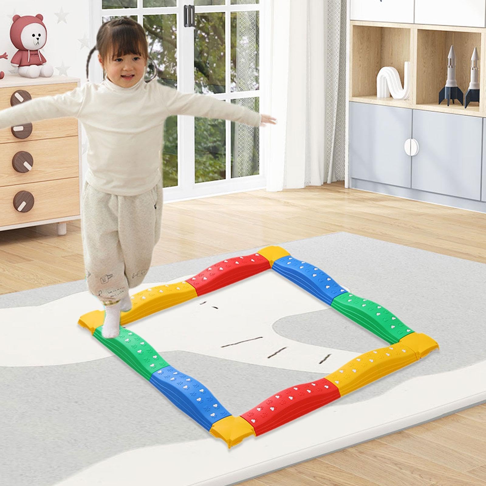 Gioco di Equilibrio per Bambini con Blocchi E Percorso Ad Ostacoli Aiuta a Sviluppare Coordinazione Motoria E Fisica Adatto per Interni Ed Este, 12 Pezzi Arcobaleno