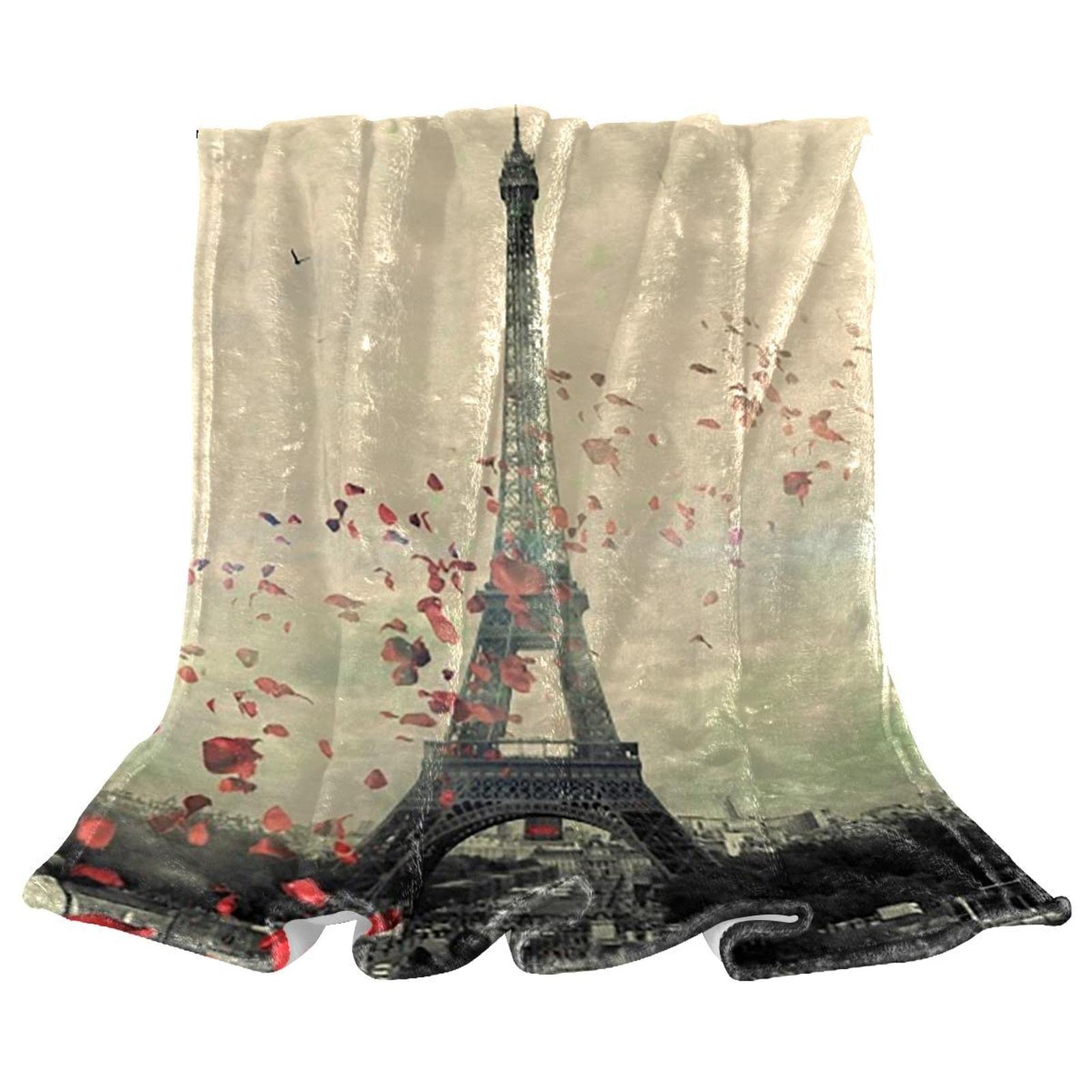 Couverture polaire Paris Tour Eiffel style photo ancienne pour lit et canapé de chambre