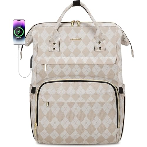 LOVEVOOK Laptop Backpack for Women,15.6 Inch Professional Womens Travel Backpack Purse Computer Laptop Bag Nurse Teacher Backpack,Waterproof College Work Bags Back Pack with USB Port,Michelin Lattice