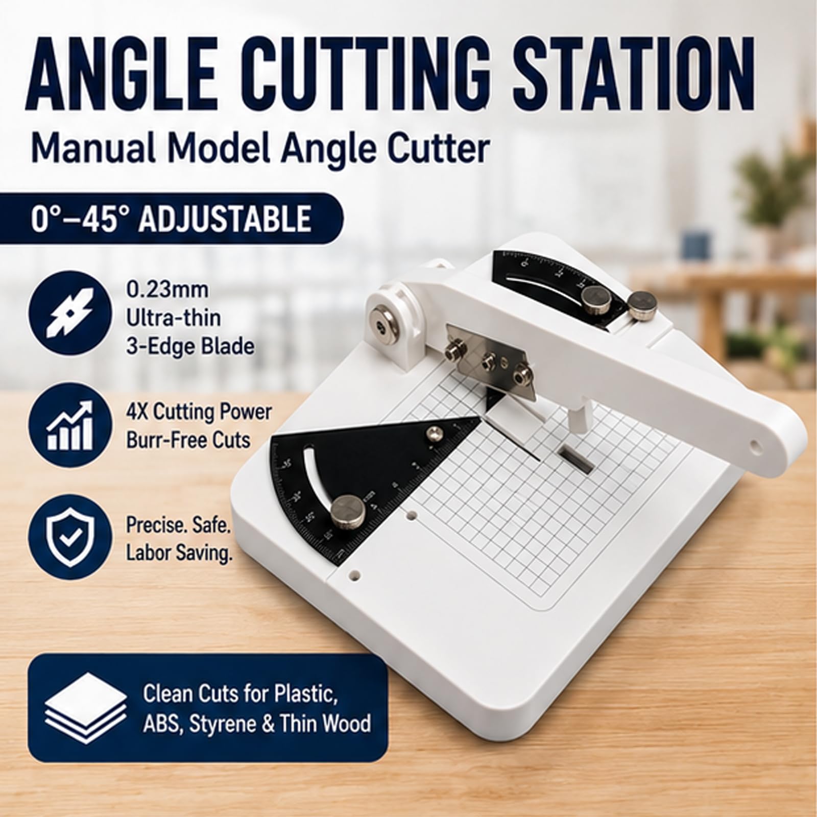 Modello Taglierina Angolare Manuale, Stazione di Taglio ad Angolo Regolabile da 0°-45°, Include Lama a 3 Taglienti da 0,23 mm, Tagli Senza Bave per Fai da Te/Scafo di Nave/Legno Plastica