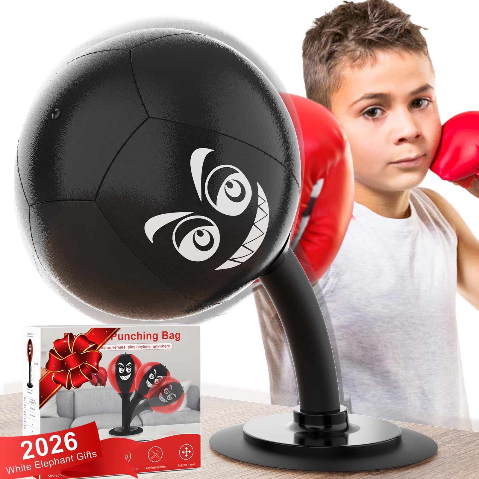 Desktop-Boxsack mit Saugnapf – Boxen Sie Ihren Stress Weg, strapazierfähiger Stressball für Erwachsene und Kinder für den Schreibtisch, lustiges Boxspielzeug für Kollegen und Freunde