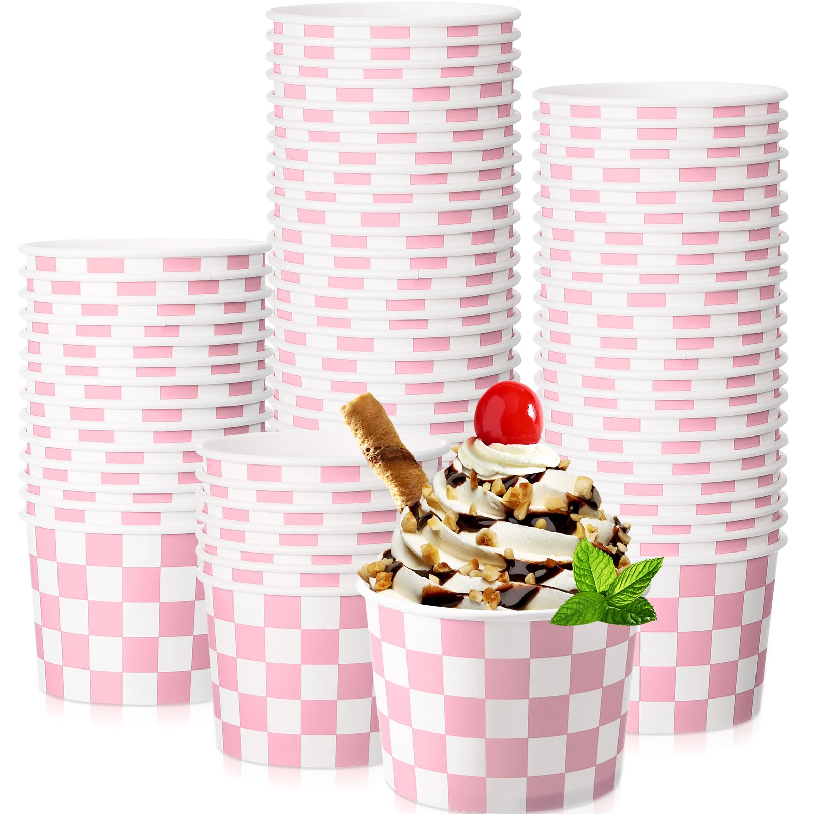 Pots à glace jetables en papier rose 255 g Zopeal pour dessert et collation de fête