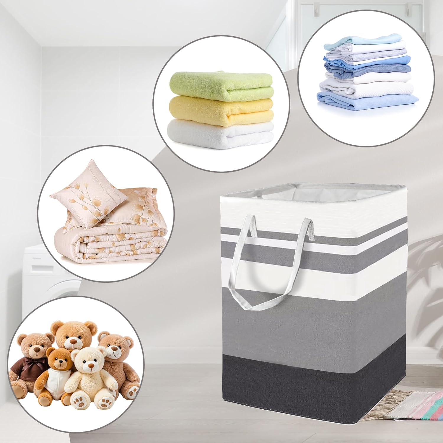 6 Pack Laundry Hamper Freestanding, Large Laundry Basket, 75 L Collapsible Tall Clothes Hamper with Easy Carry Handles for Clothes, Towels in the Family and Dorm, Gradient Grey