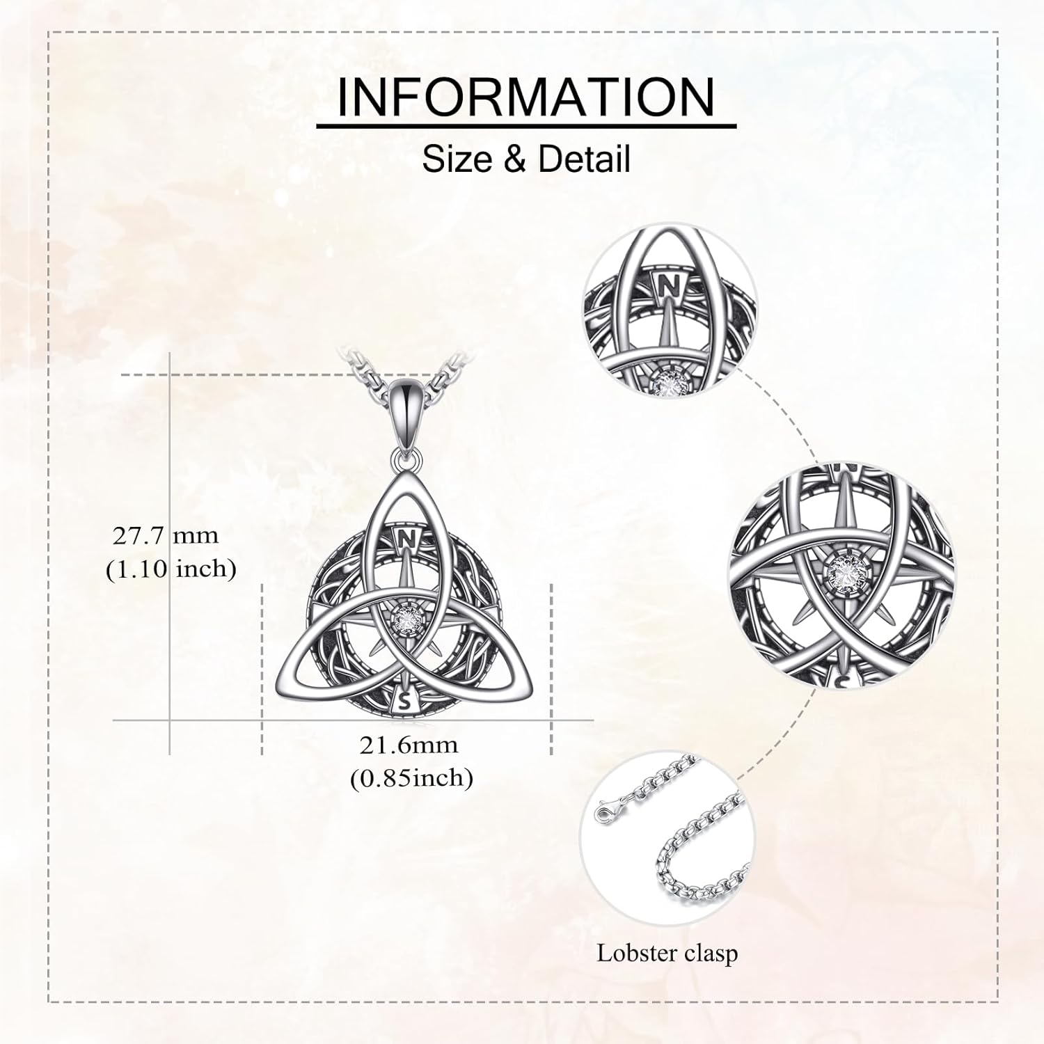 Compass Necklace 925 Sterling Silver Celtic Knot Pendant Graduation Travel Viking Inspirational Jewelry Gift for Women Men - Image 5