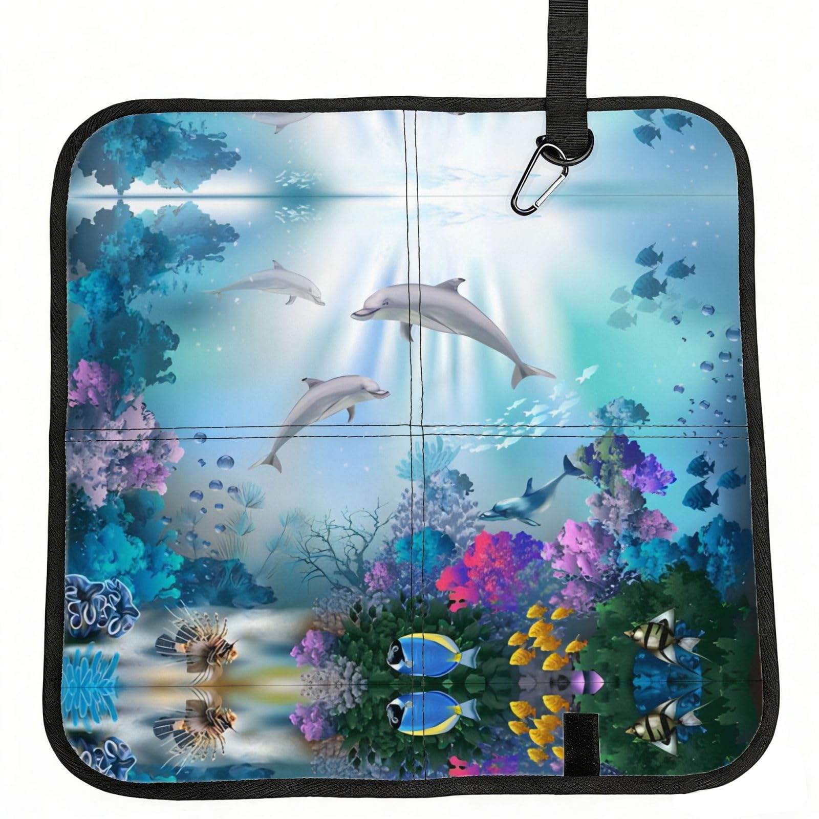 WBQLSL Blue Ocean Underwater Fish Foldable Seat Cushion - Portable Stadium Pad with Carabiner for Camping Hiking Picnic Beach