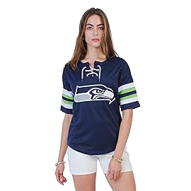 Ultra Game NFL Official Women\'s Lace Up Penalty Box Jersey T-Shirt, Seattle Seahawks, Team Color Updated, Medium
