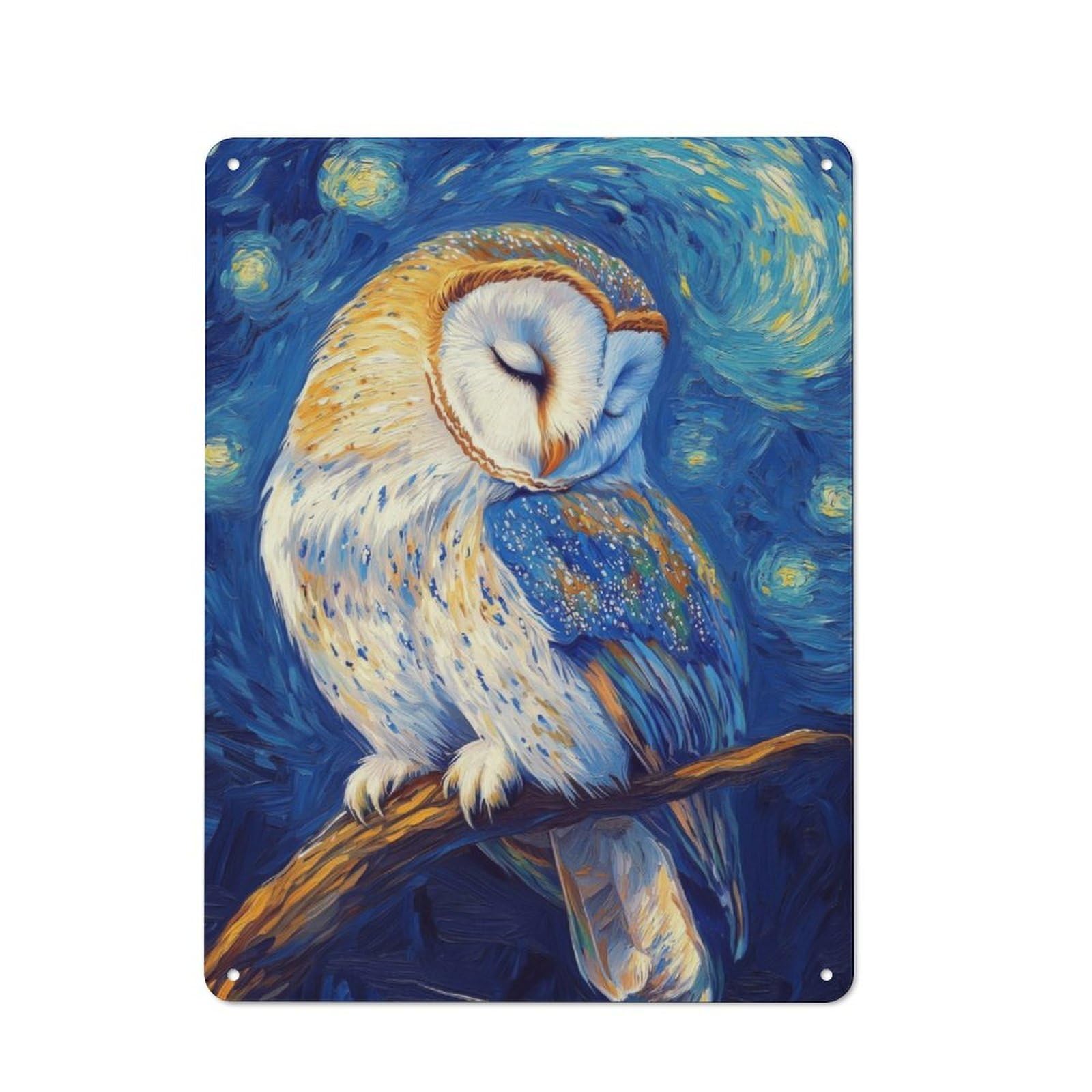Junmoney Owl In Starry Night Metal Sign 40X30cm With For Hallway Wall, Vintage Decor, For Garage, Workshop And Man Cave Decoration
