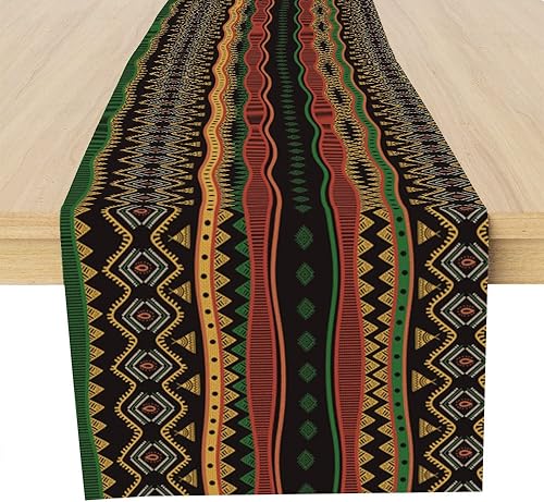 Camino de mesa tribal africano tradicional, decoración africana para comedor, cocina, hogar, patrón vintage, decoración para fiestas de vacaciones,