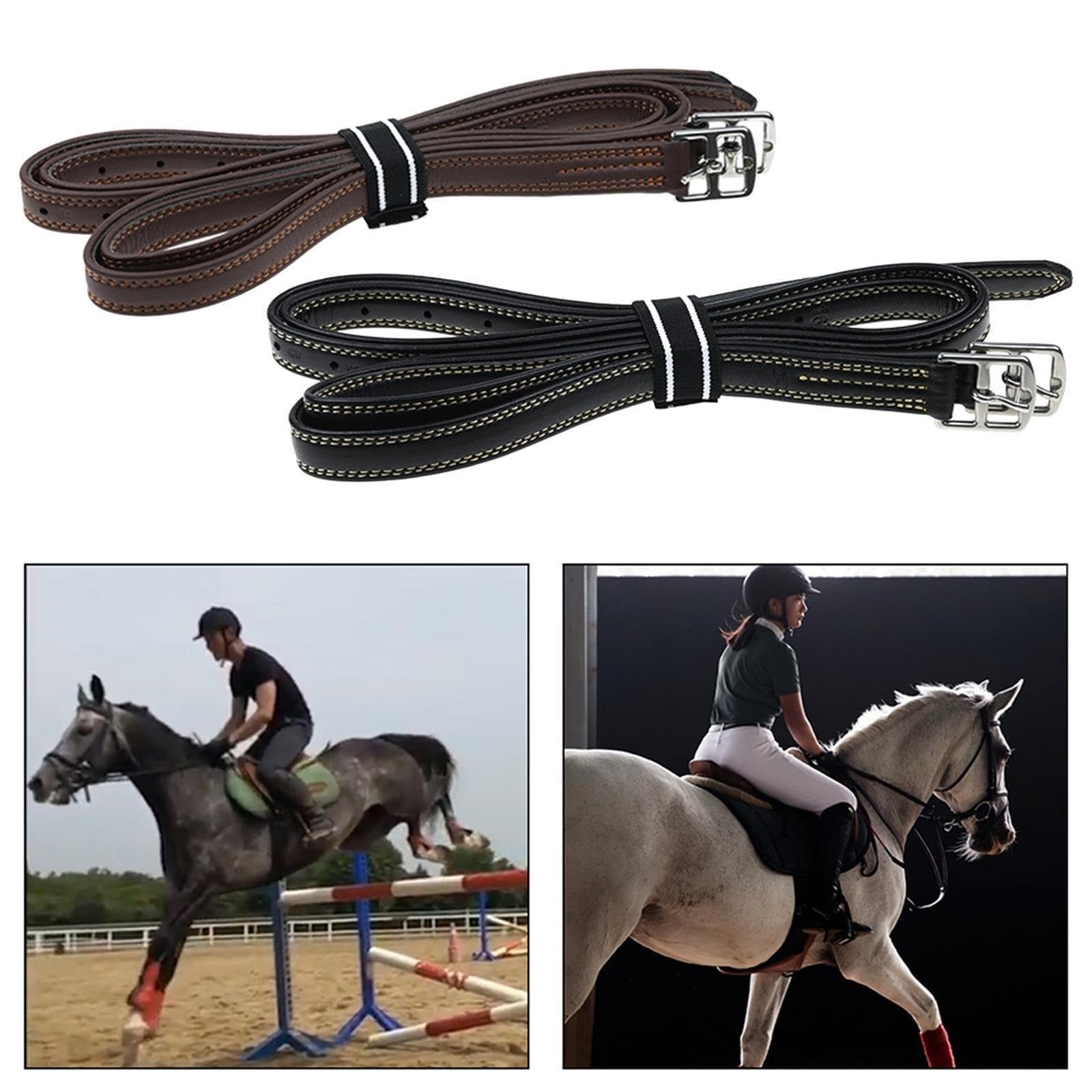 2 Pcs Stirrup Leathers Adjustable Soft Equestrian Belt Horse Riding Strap Genuine Leather Supplies with Buckles Für Dressur(Black)
