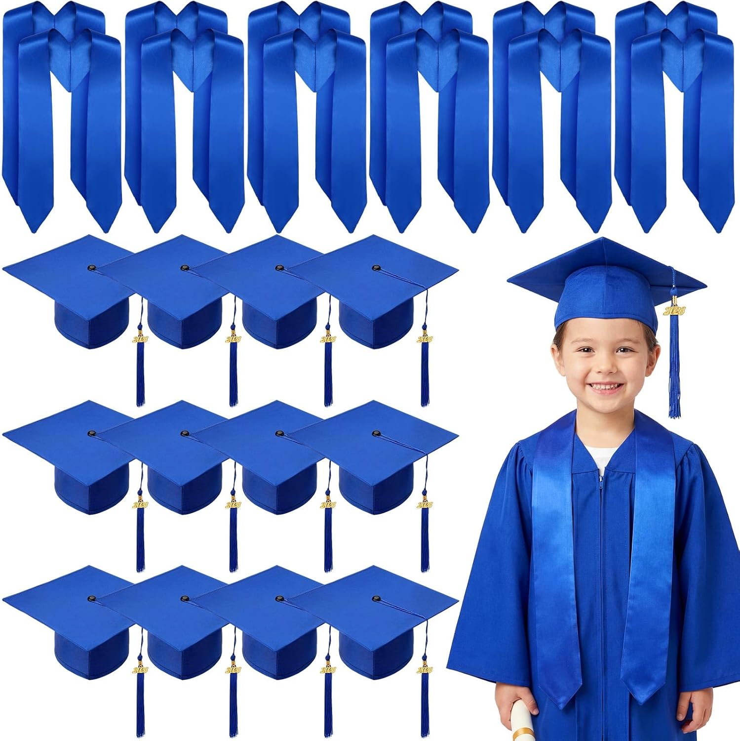 Preschool Grad Caps Graduation Stole Bulk Unisex Kindergarten Grad Hats Sash with Metal 2026 Tassel