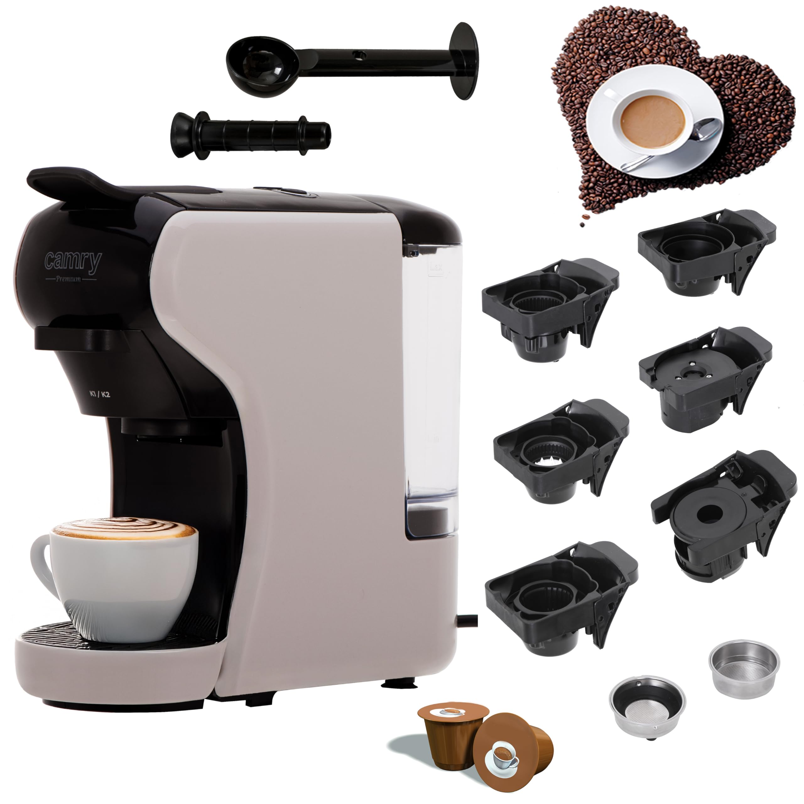 CAMRY CR 4414 Cafetera Cápsula con depósito de agua 0,6L, 19 tazas, barra compacta - Máquina de café espresso 3000W Compatible con Nespresso, Dolce Gusto, Lavazza & Más - Fácil operación con 3 botones