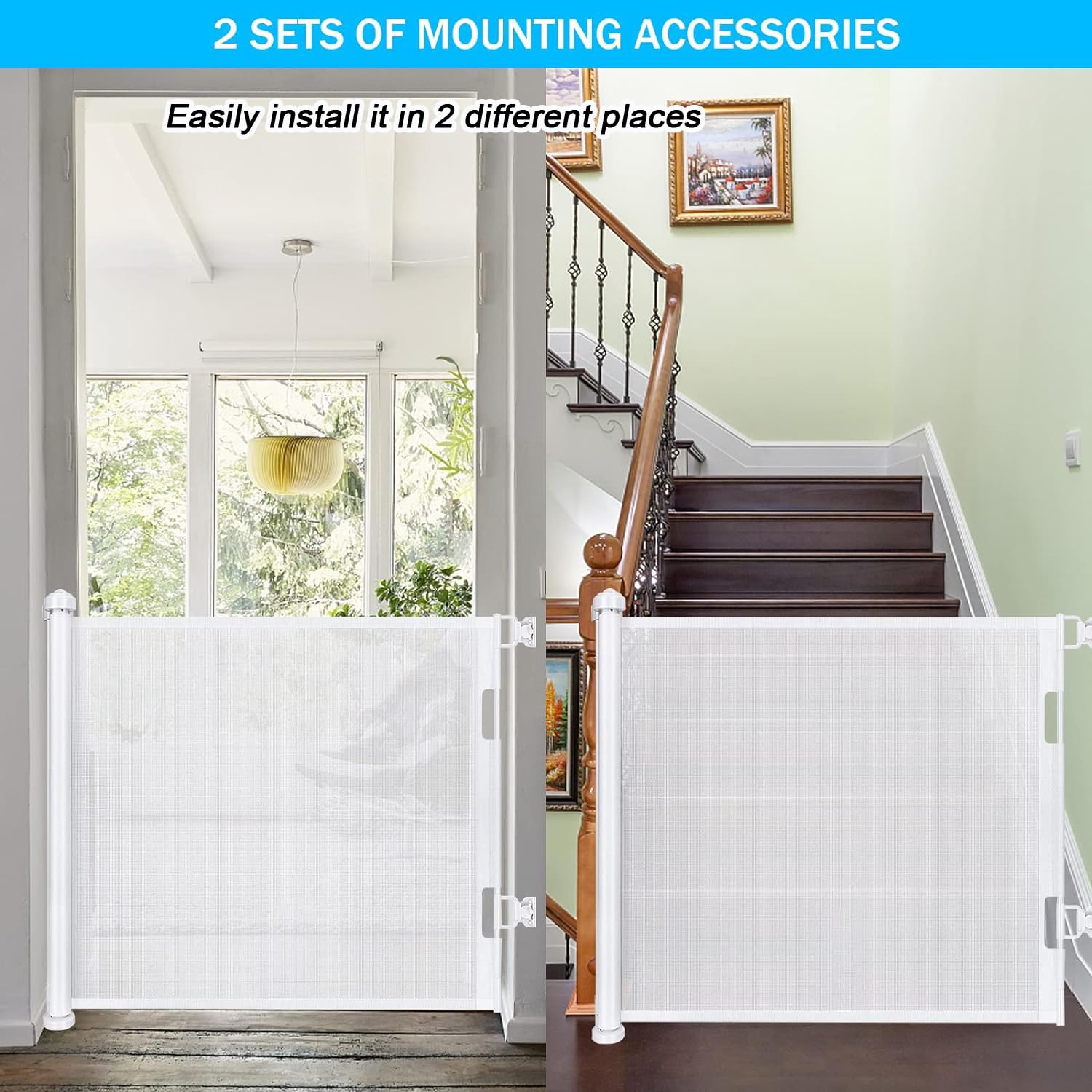 Cancelletto estensibile per scale, 0-150 cm Porta retrattile e cancelletto per bambini e animali domestici, barriera per bambini estensibile, adatto per Scale Interni Esterni Corrido (Bianco)
