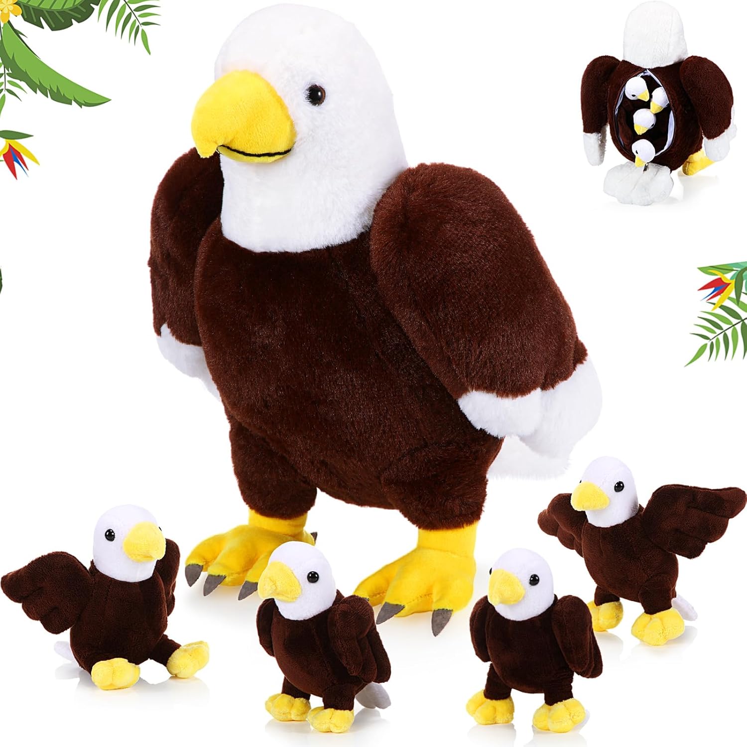 Lenwen 5 Pcs Bald Eagle Stuffed Animal Bulk 1 Mommy Eagle