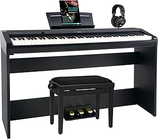 P-60 SM Stagepiano Home Set (88 Tasten und passendem Unterbau, Hammermechanik, Anschlagdynamik, 128-fach polyphon, 14 Sounds, inkl. Pianobank, Kopfhörer, Notenhalter, & Noten) schwarz