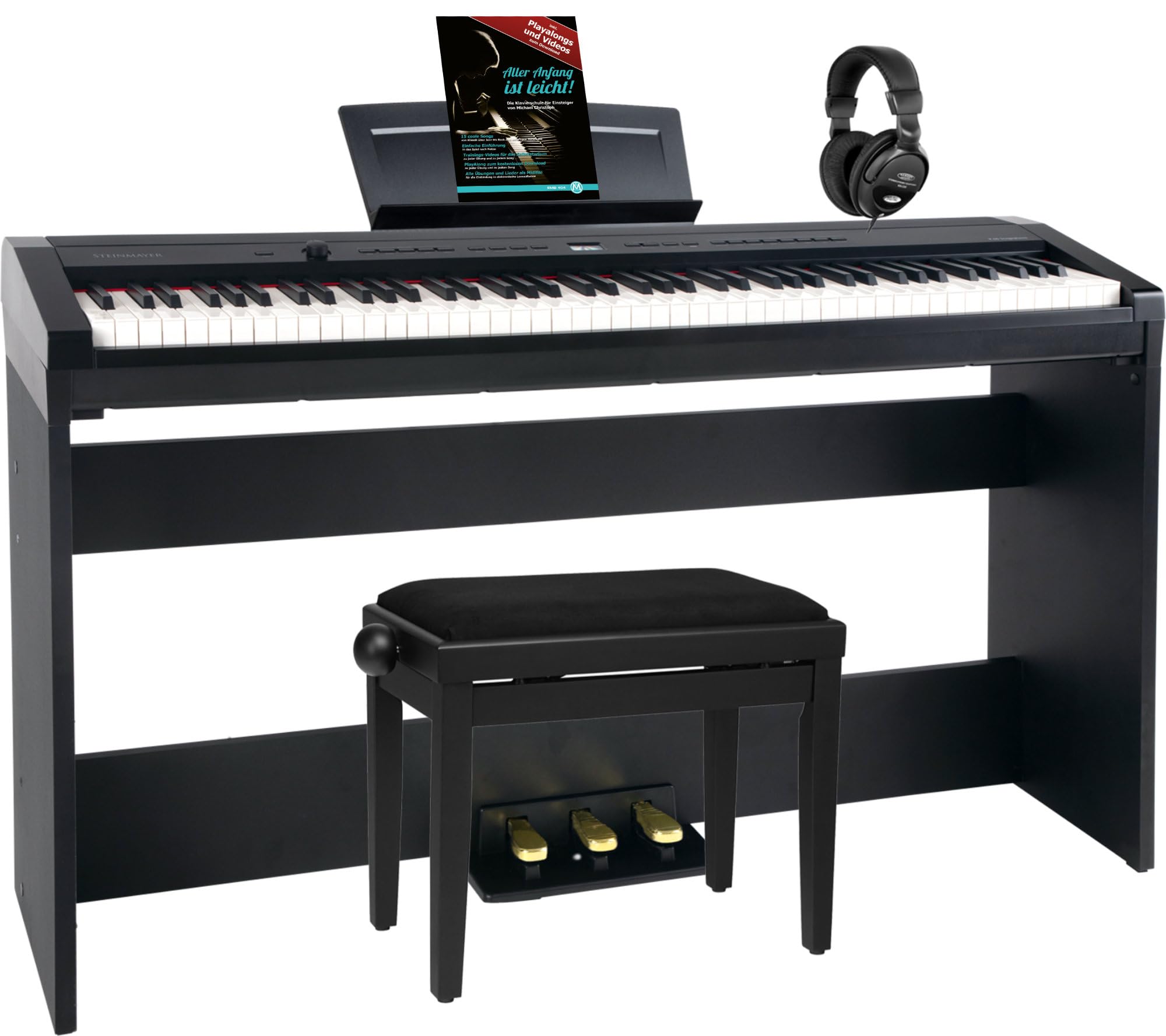 P-60 SM Stagepiano Home Set (88 Tasten und passendem Unterbau, Hammermechanik, Anschlagdynamik, 128-fach polyphon, 14 Sounds, inkl. Pianobank, Kopfhörer, Notenhalter, & Noten) schwarz