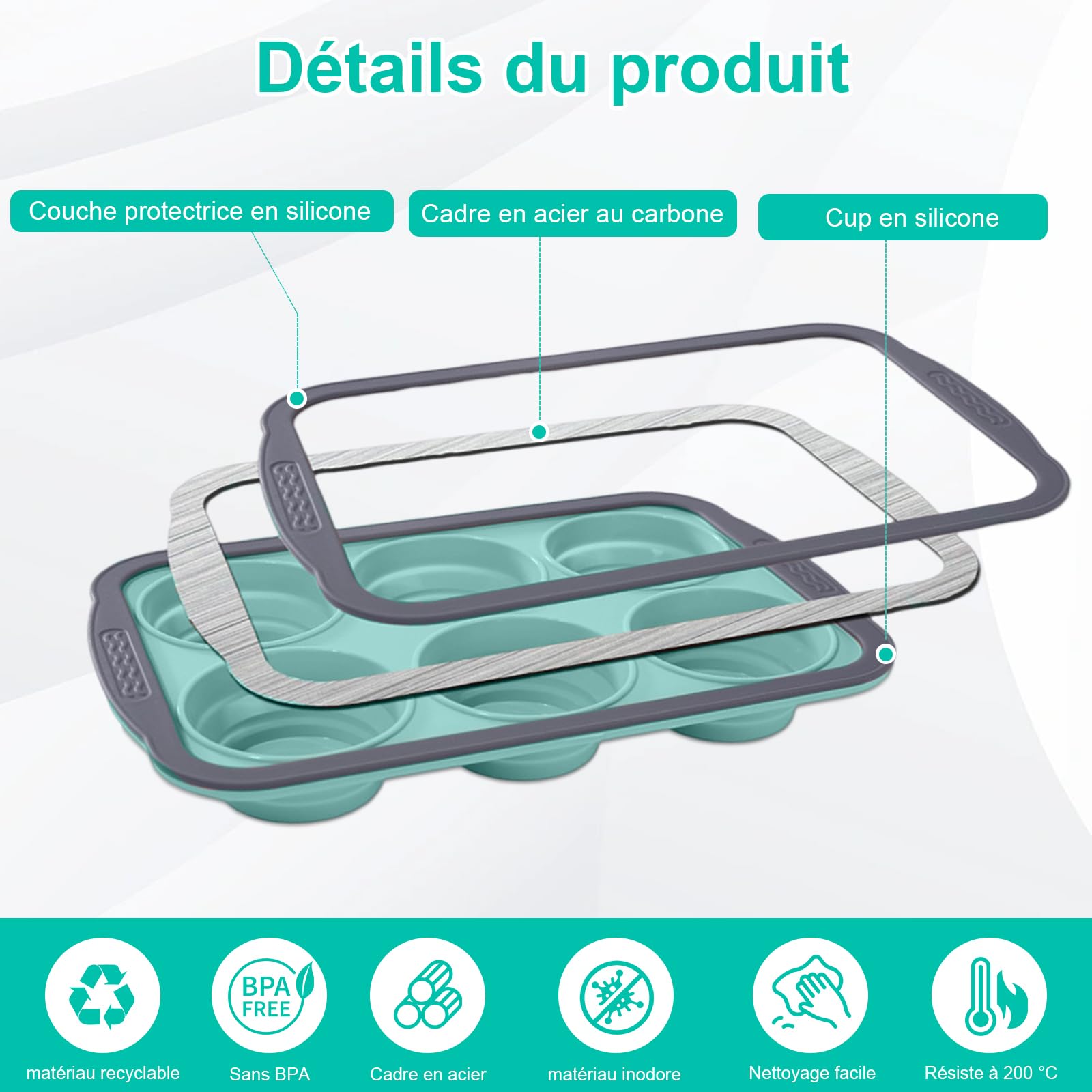 2 Pièces Moule à Muffins – Moule en Silicone pour 12 Muffins, Moules Silicone Muffin avec Structure Métallique, Idéale pour Cupcakes, Brownies et Puddings - 4