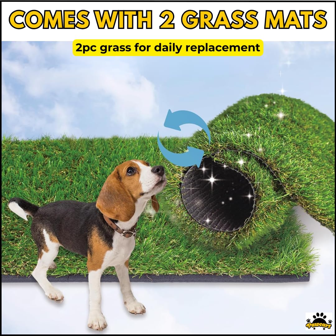 Pawcart Pee Pads for Dogs, Artificial Pet Grass | Indoor Dog Pee Pad with Pellet Drain Tray & Bottom Base | Dog Mat for Apartment, Puppy Potty Training & Waste Management (1 Extra Grass Mat) 4