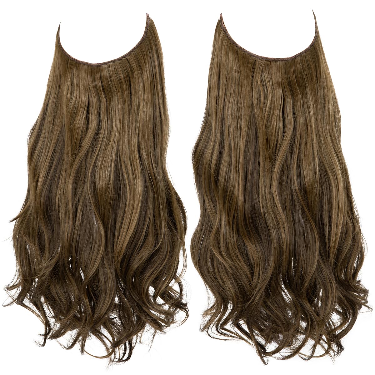 SARLA Invisible Wire Hair Extensions with 3 Clips Short 14 Inch Synthetic Wavy Curly Hairpiece for Women Adjustable Transparent Headband Coffee Brown - Image 2