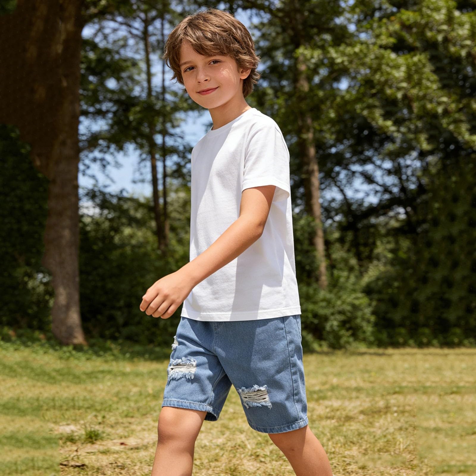 Kurze Baggy Jeans Jungs - Shorts Jungen, Jogginghose Kinder, LäSsige, Lockere Shorts - Jeans für Jungen Mit Weitem Bein Und Taschen geeignet für Reisen Im Freien Und Zum TäGlichen Tragen.