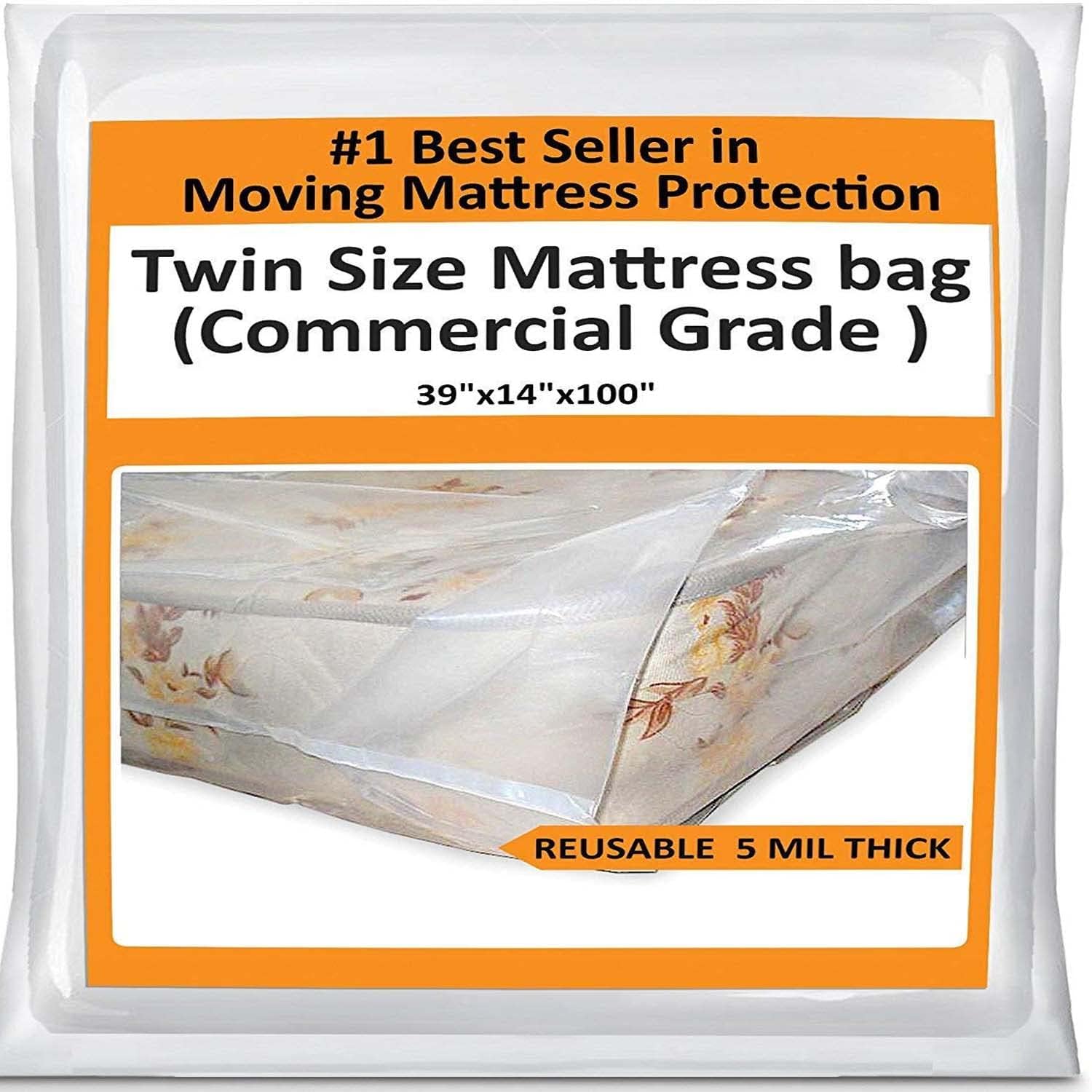 Twin Mattress Bag Cover for Moving or Storage - 5 Mil Heavy Duty Thick Plastic Wrap Protector Reusable Bag
