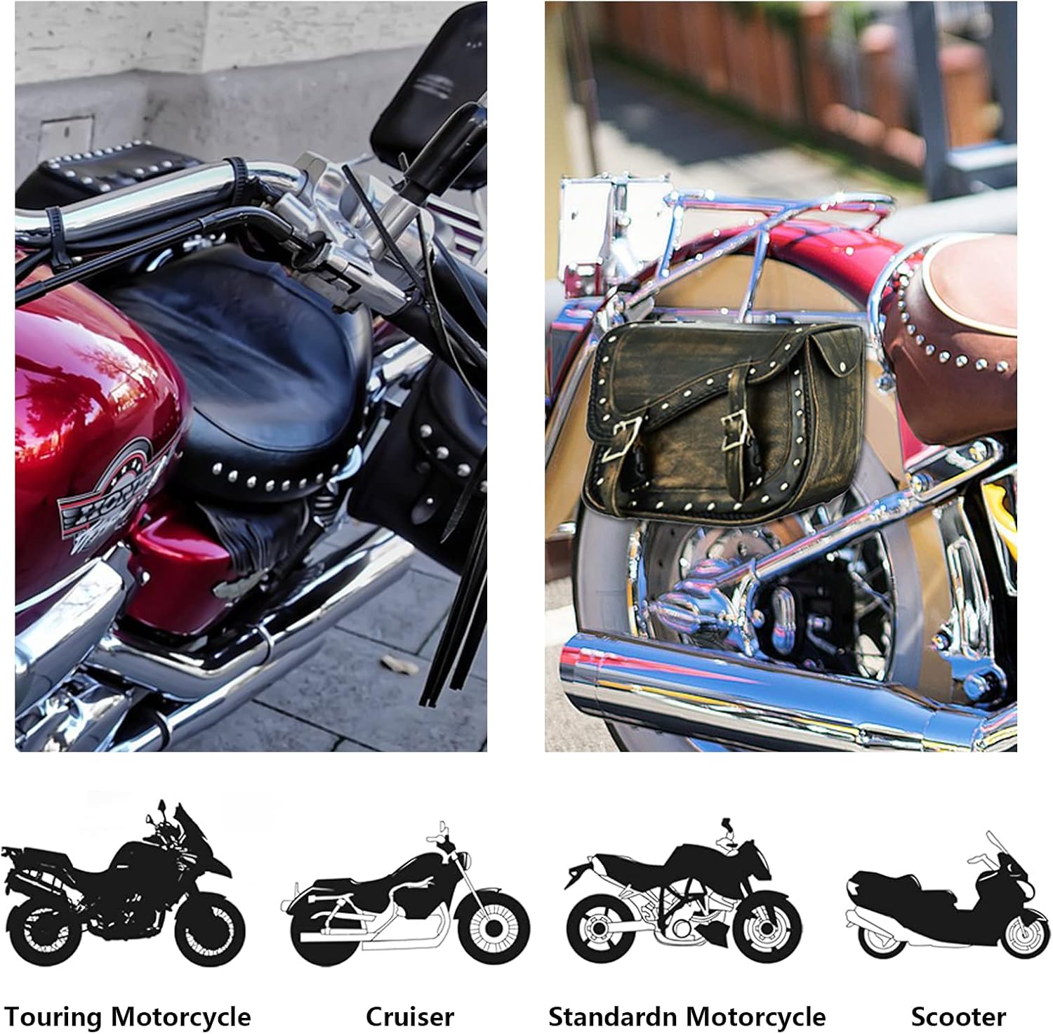 GARGOYLE BELLS Motorcycle Saddle Bags Synthetic Leather Motorcycle Luggage Bag Waterproof Throw Over Saddlebags For Motorcycle Softails Sportsters Choppers Dyna V-star Shadow