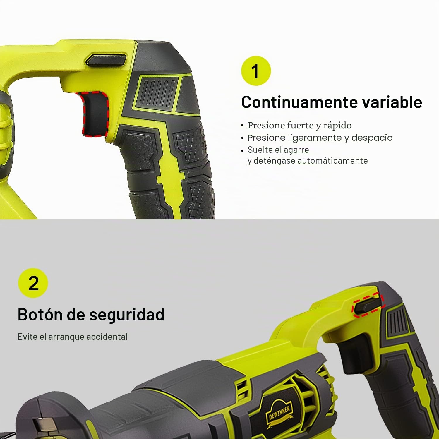 DEWINNER Sierras alternas inalámbricas Sierra compacta de 20 V 2,0 Ah con batería de iones de litio y cargador de 2 palas, velocidad variable, 22 cm, longitud de carrera, reemplazo de hoja sin